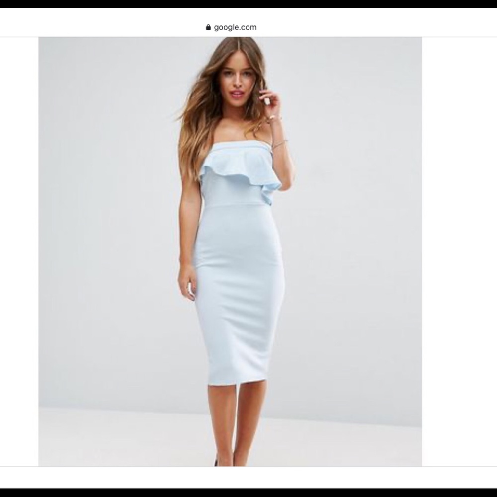 ASOS Textured Bandeau Asymmetric Ruffle Midi Dress